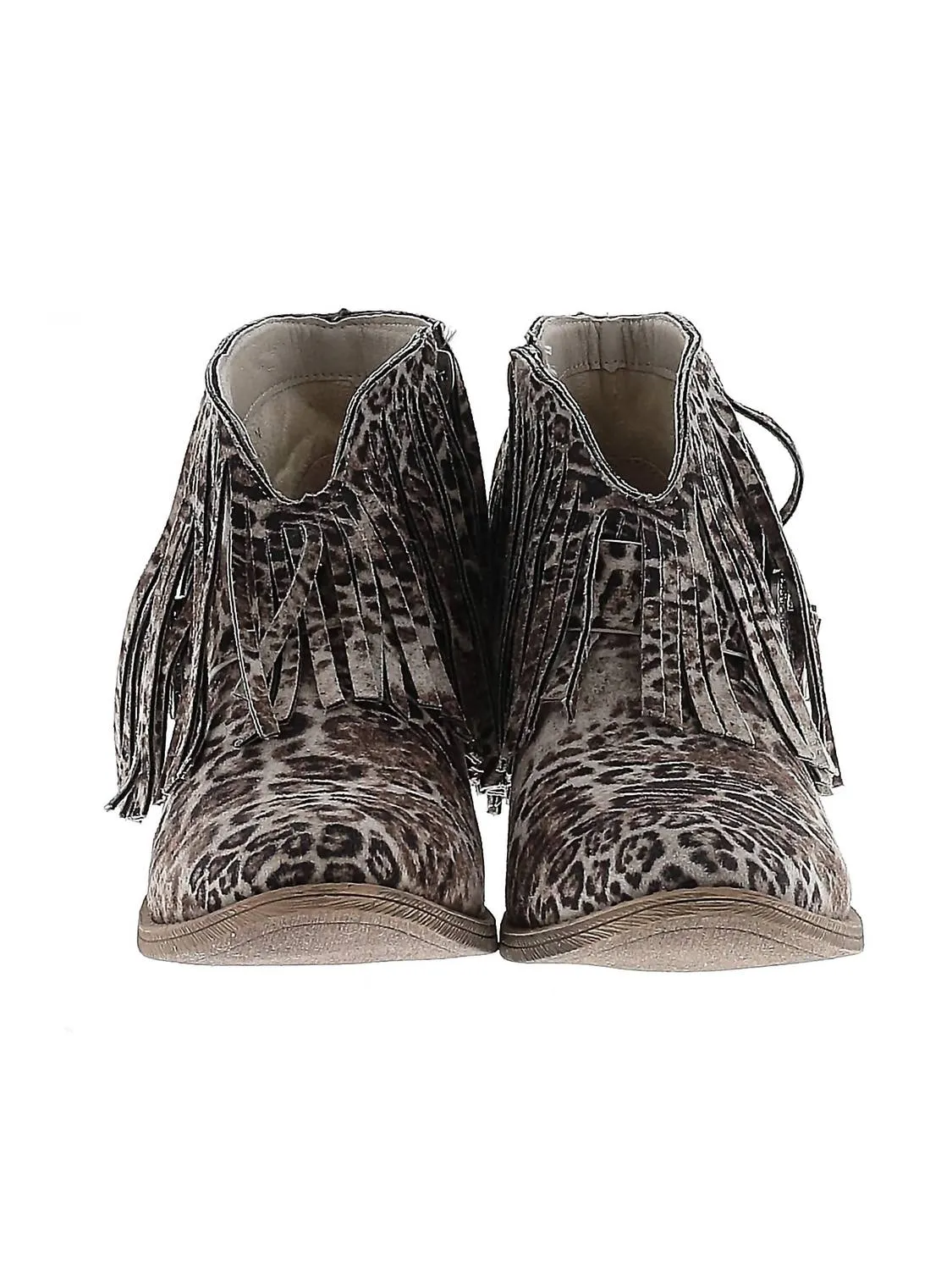 Billie Animal Print With Fringe Booties In Leopard Print