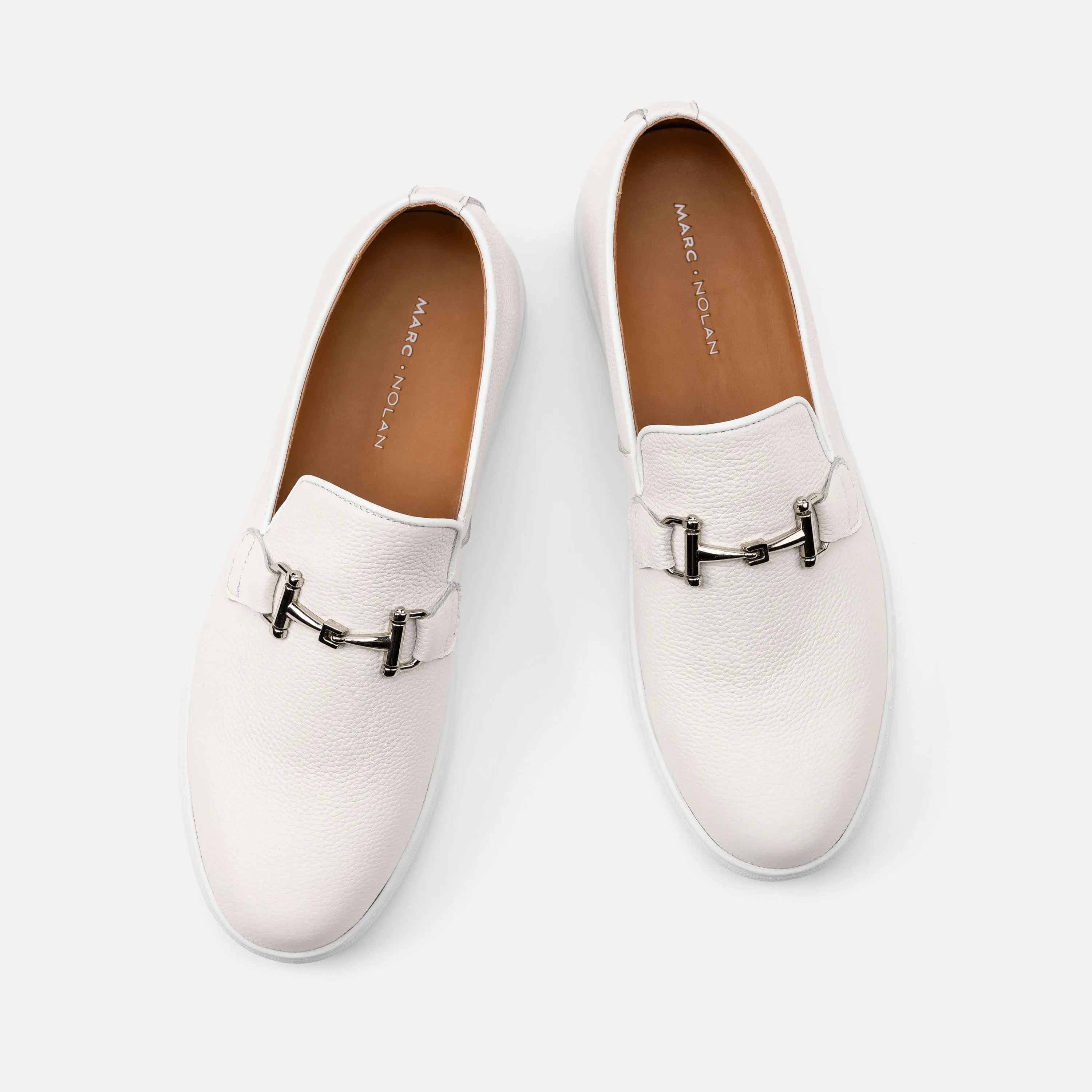Boardwalk White Leather Horse-Bit Sneakers
