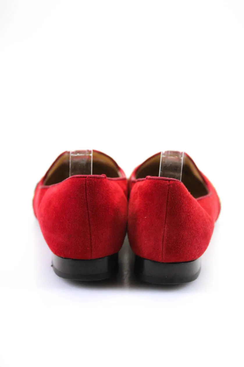 Charlotte Olympia Womens Suede Leopard Print Ponyhair Cutout Flats Red