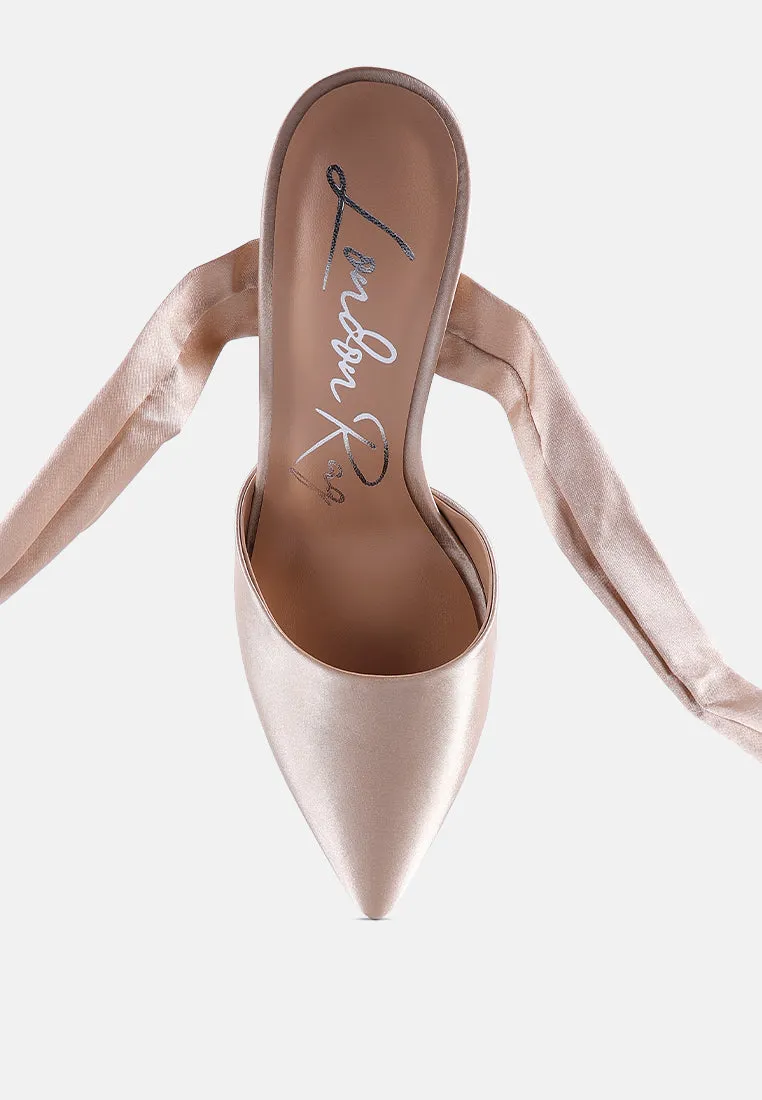 fonda mid heel tie up satin sandals