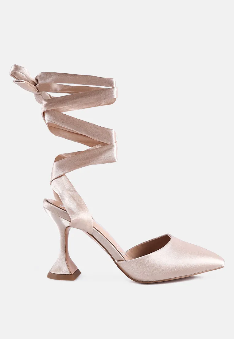 fonda mid heel tie up satin sandals