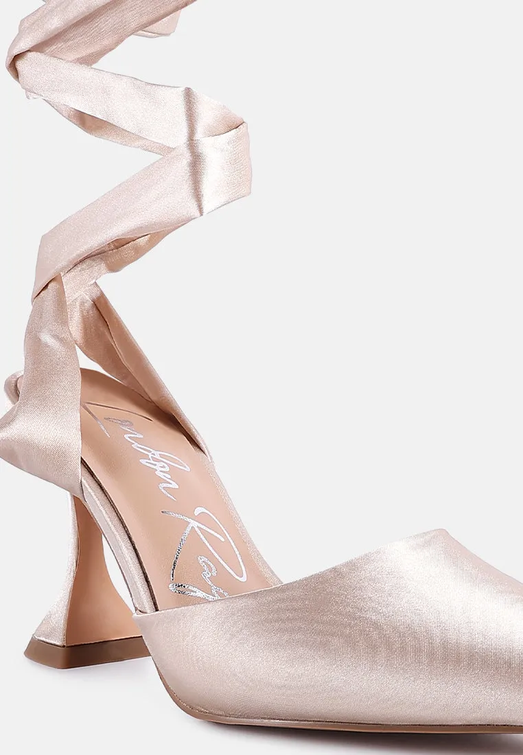 fonda mid heel tie up satin sandals