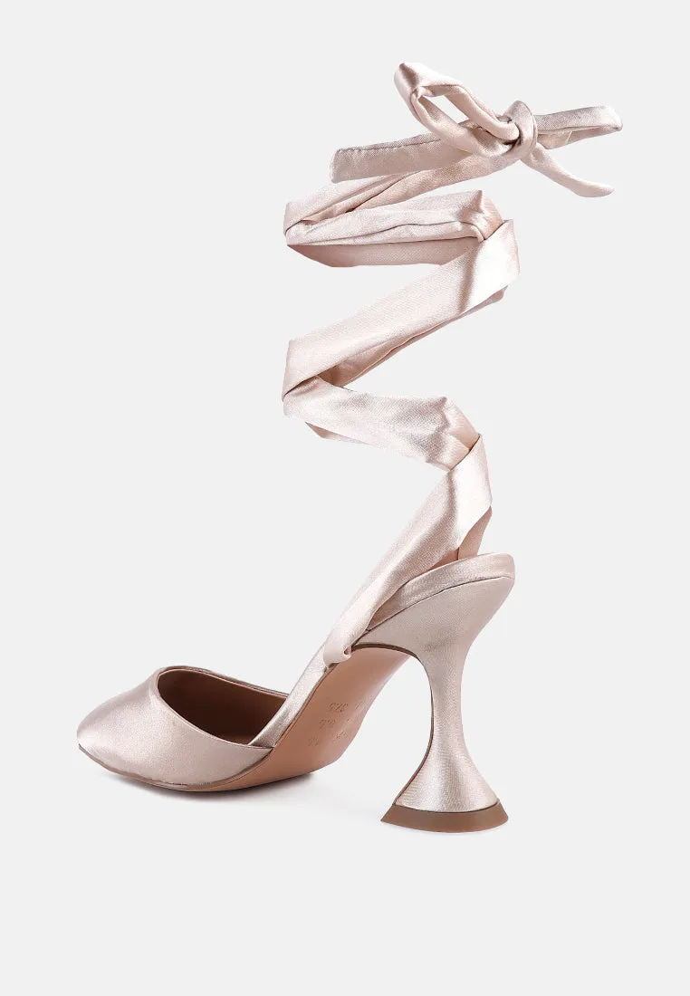fonda mid heel tie up satin sandals