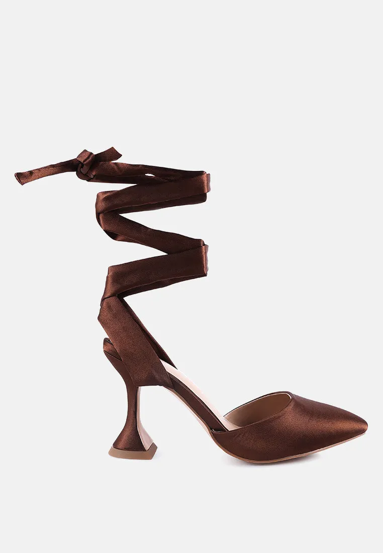 fonda mid heel tie up satin sandals