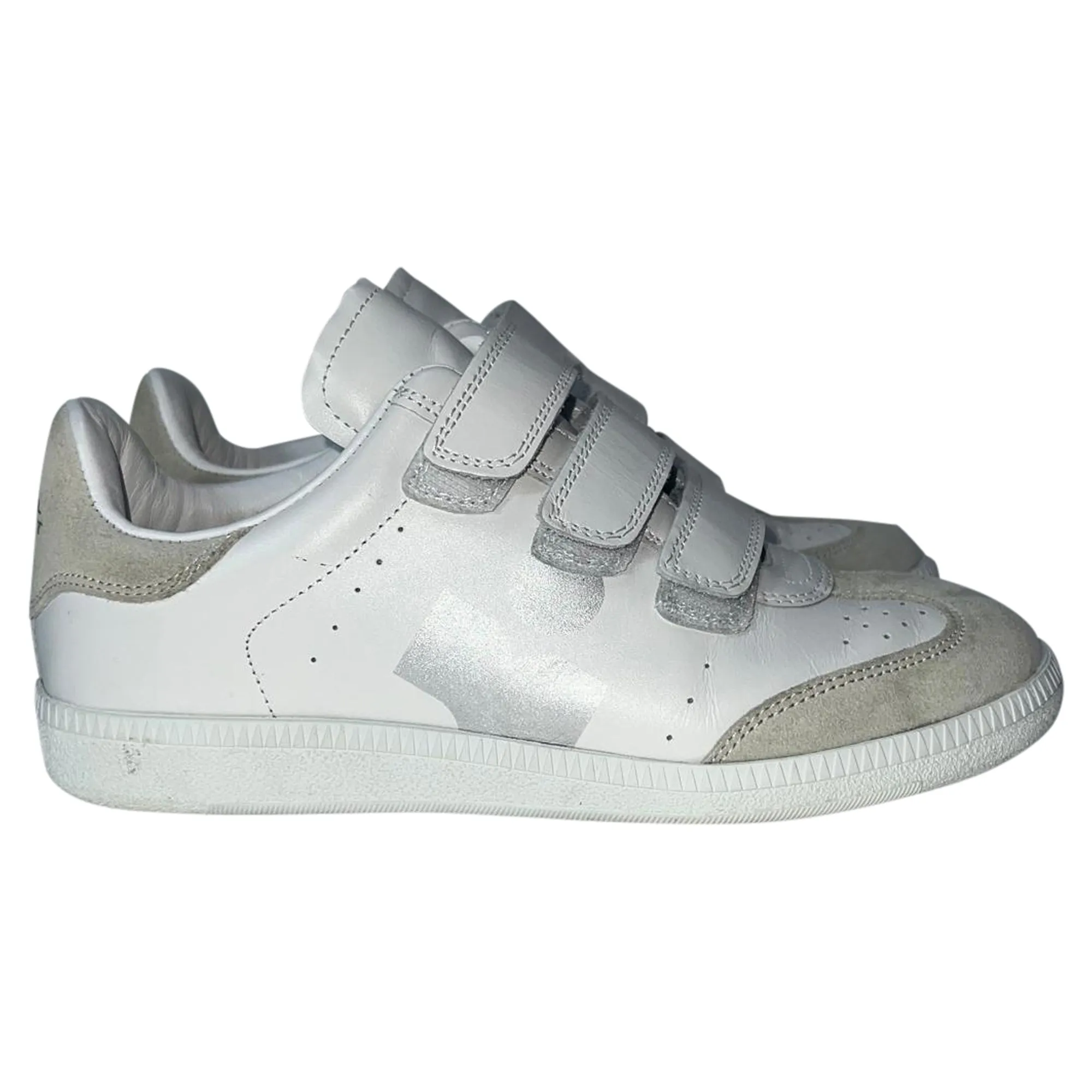 Isabel Marant Beth Logo Velcro Straps in White Leather and Suede