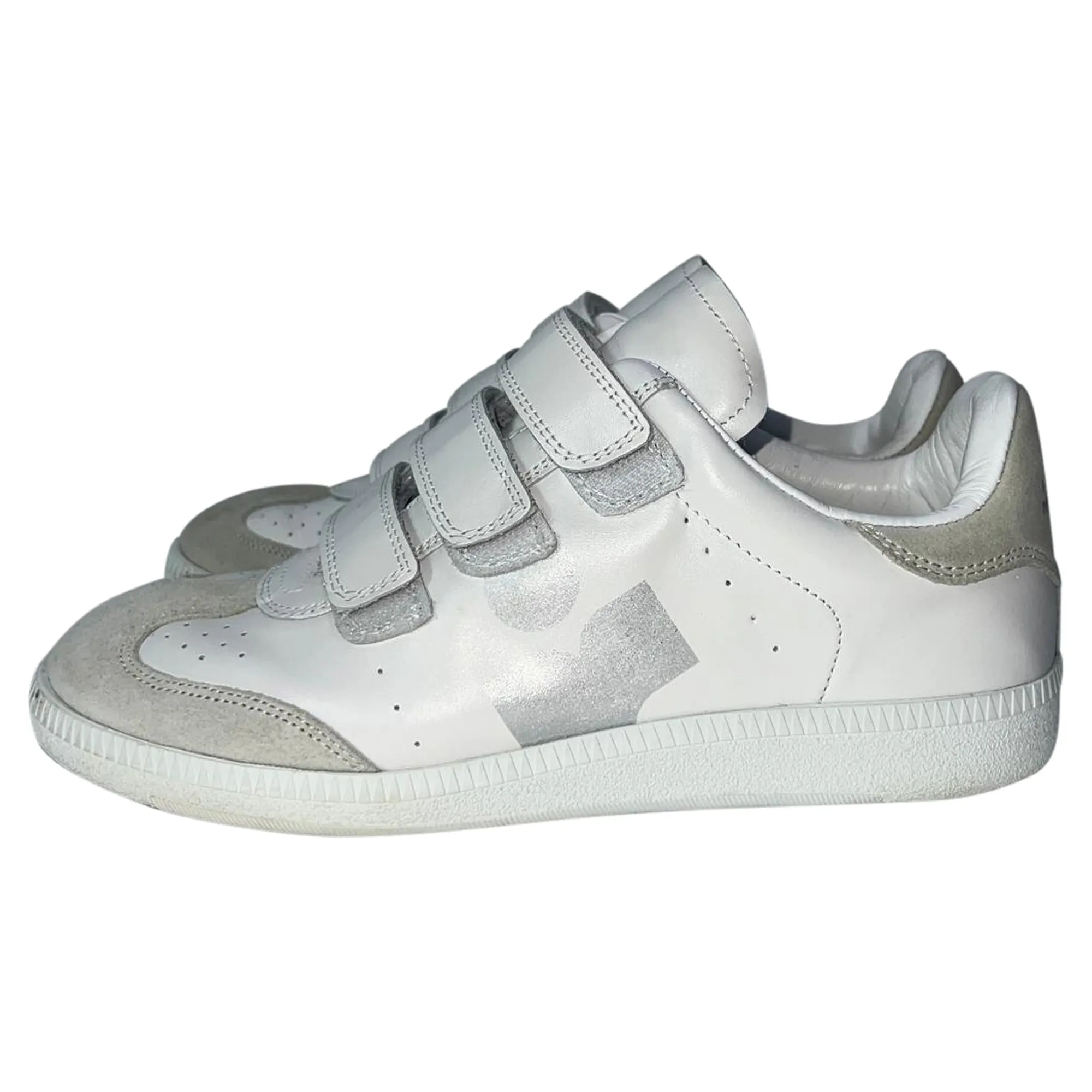 Isabel Marant Beth Logo Velcro Straps in White Leather and Suede