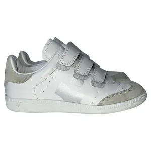 Isabel Marant Beth Logo Velcro Straps in White Leather and Suede