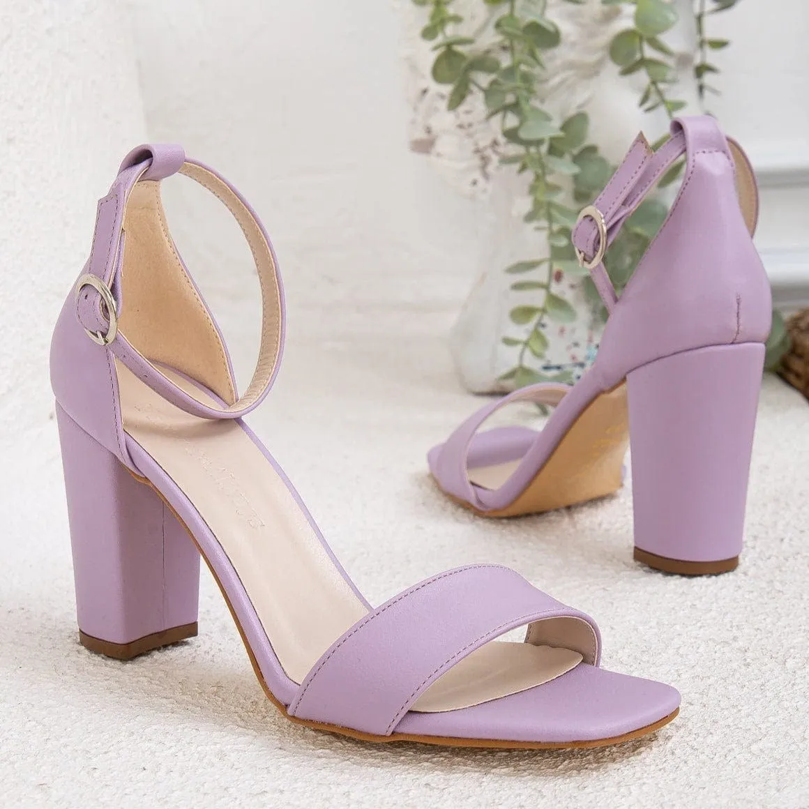 Jess Open Toe Block Vegan Heels | Lavender