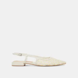 PAMIE FLORAL FLATS WHITE YELLOW FLORAL MESH