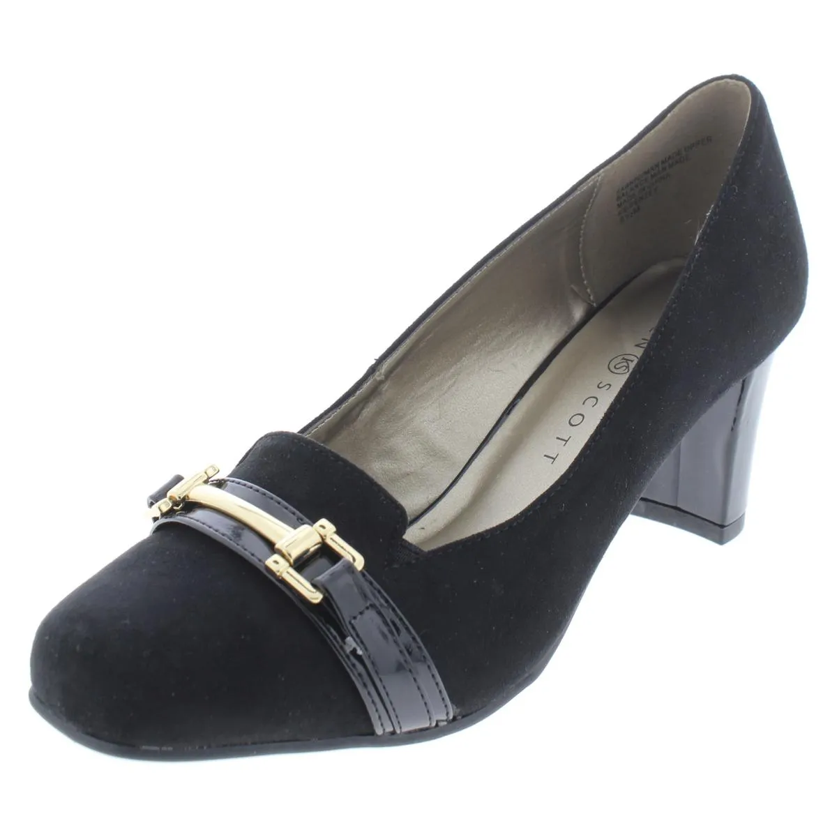 Penzey Womens Faux Suede Patent Trim Dress Pumps