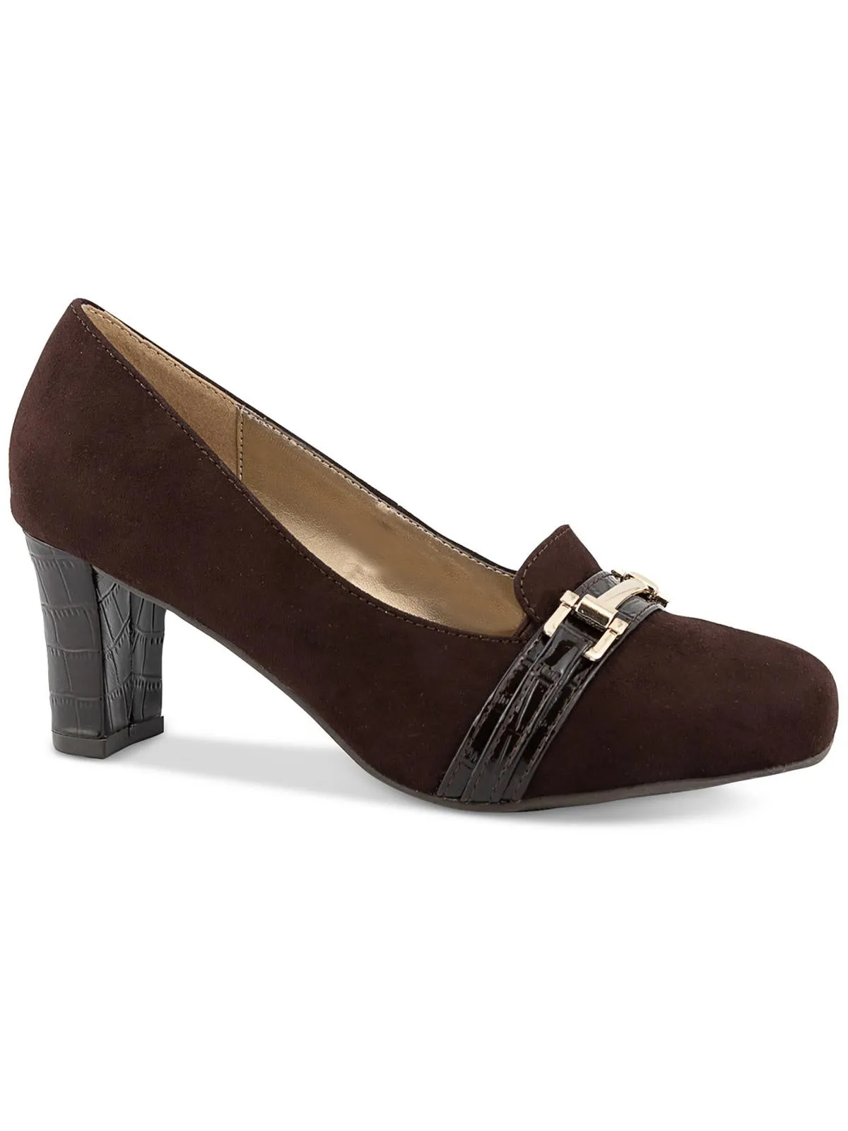 Penzey Womens Faux Suede Patent Trim Dress Pumps