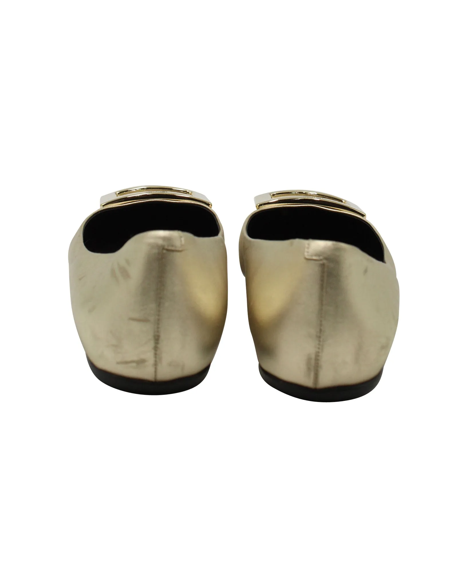 Roger Vivier Buckled Ballerinas in Gold Leather