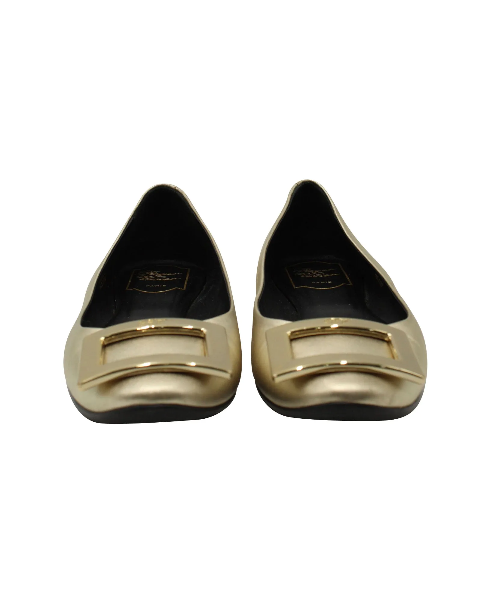 Roger Vivier Buckled Ballerinas in Gold Leather