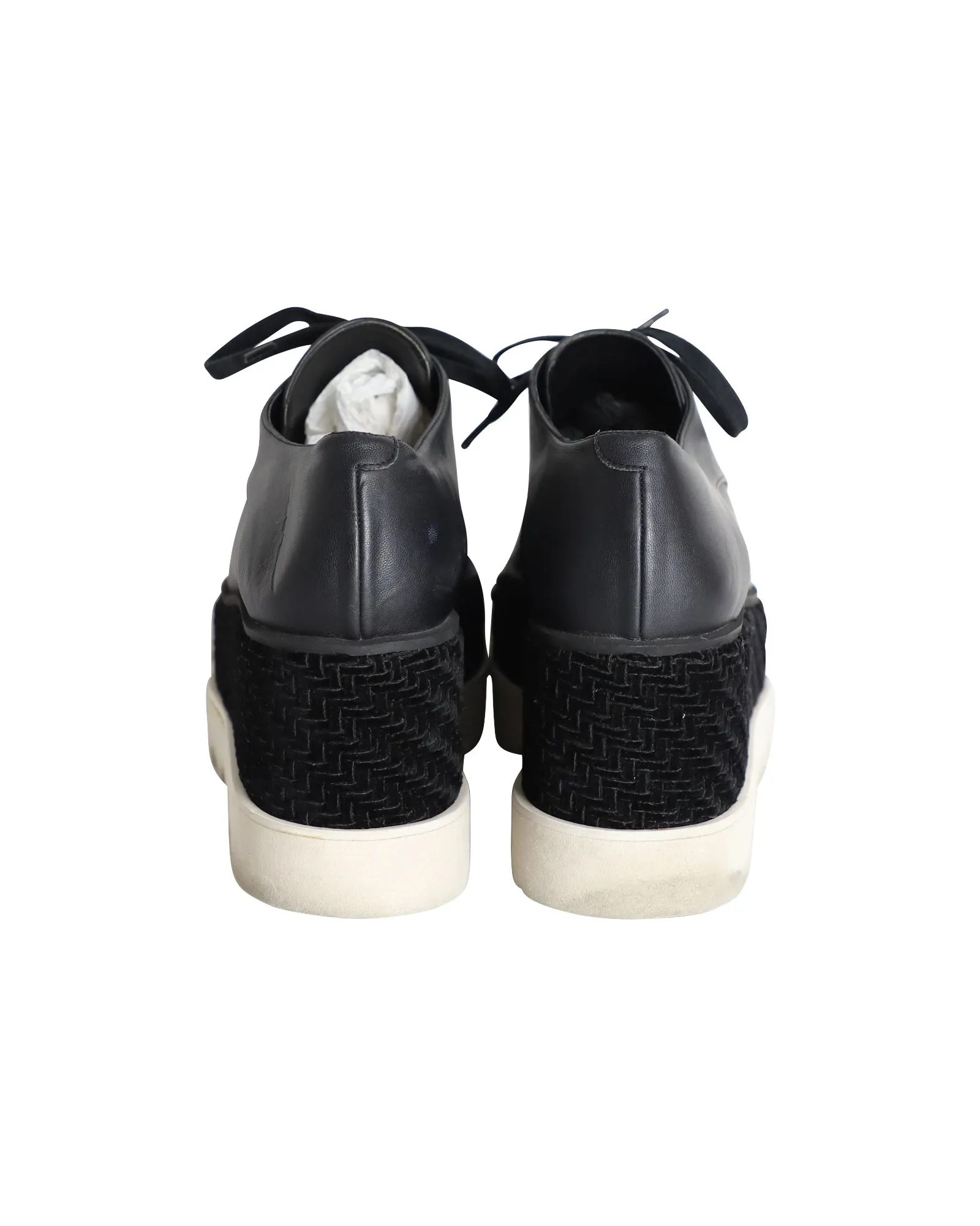 Stella McCartney Elyse Velvet-Trimmed Platform Brogues in Black Faux Leather