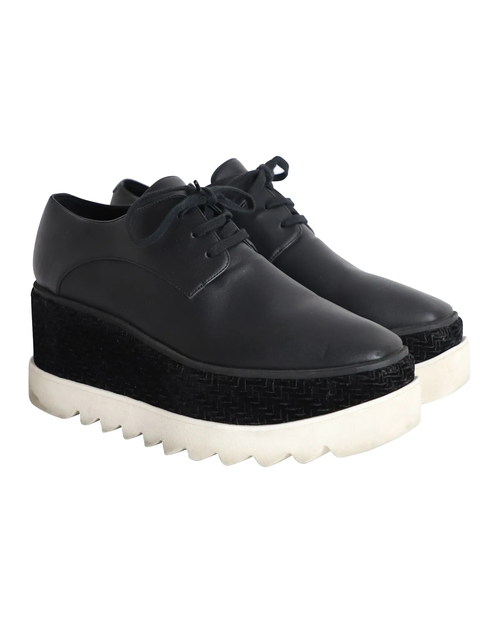Stella McCartney Elyse Velvet-Trimmed Platform Brogues in Black Faux Leather