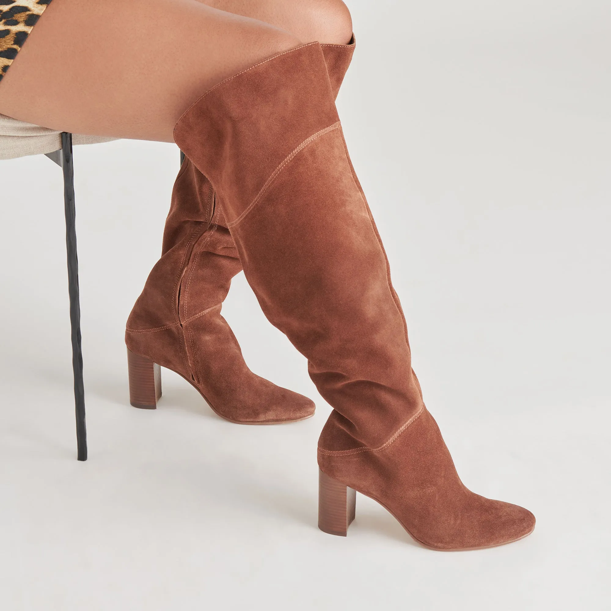 SURY WIDE CALF BOOTS DARK SADDLE SUEDE