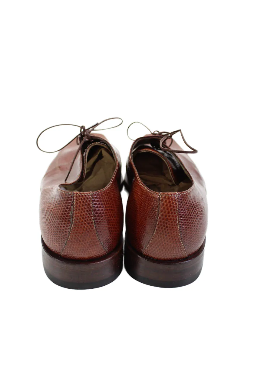 Tardini Mens Genuine Lizard Skin Square Toe Oxford Dress Shoes Brown