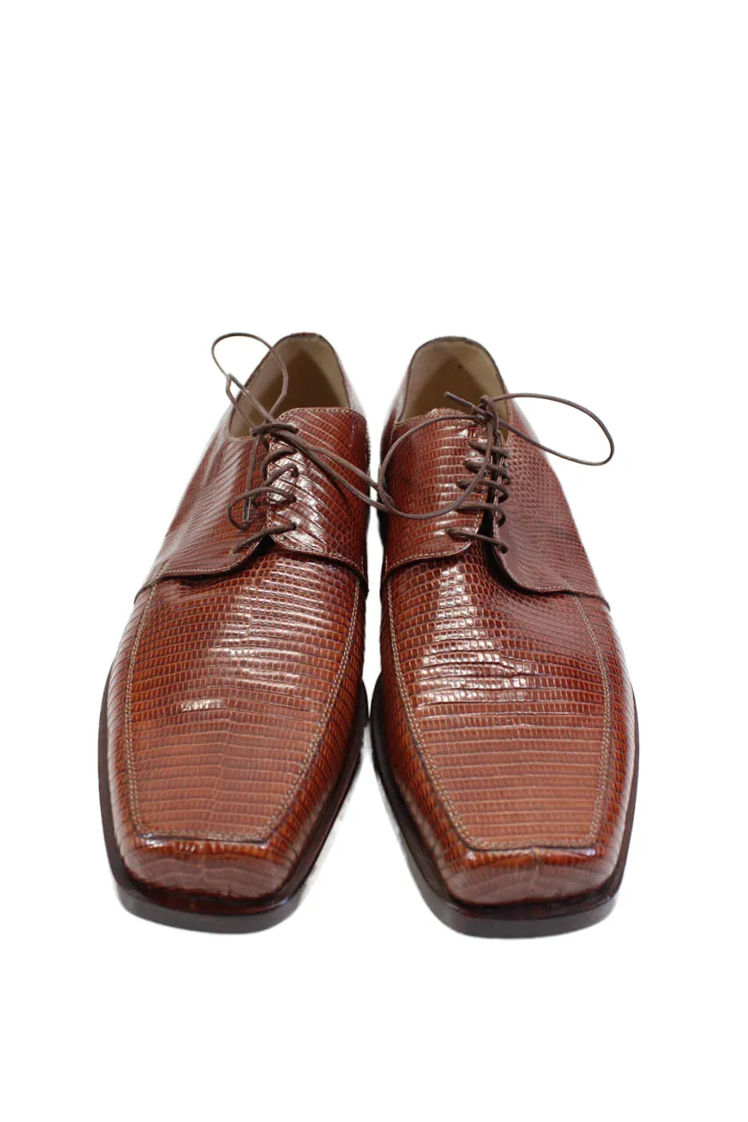 Tardini Mens Genuine Lizard Skin Square Toe Oxford Dress Shoes Brown