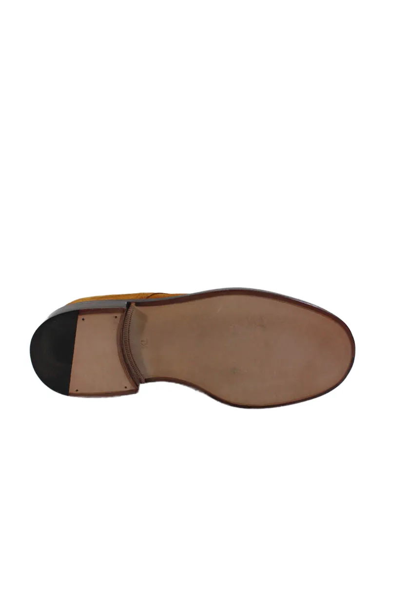 Tardini Mens Suede Alligator Skin Detail Oxford Dress Shoes Honey Brown