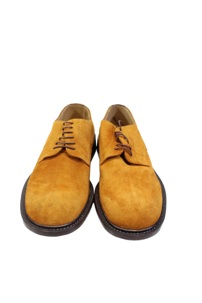 Tardini Mens Suede Alligator Skin Detail Oxford Dress Shoes Honey Brown