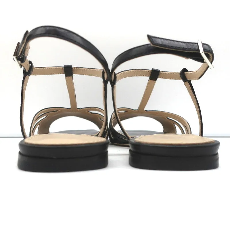 Theory V Strap Sandals Black Leather Size 38.5 Slingback Flats NEW