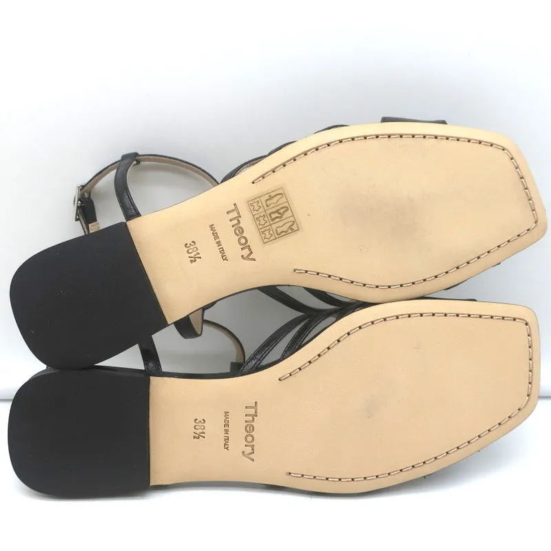 Theory V Strap Sandals Black Leather Size 38.5 Slingback Flats NEW