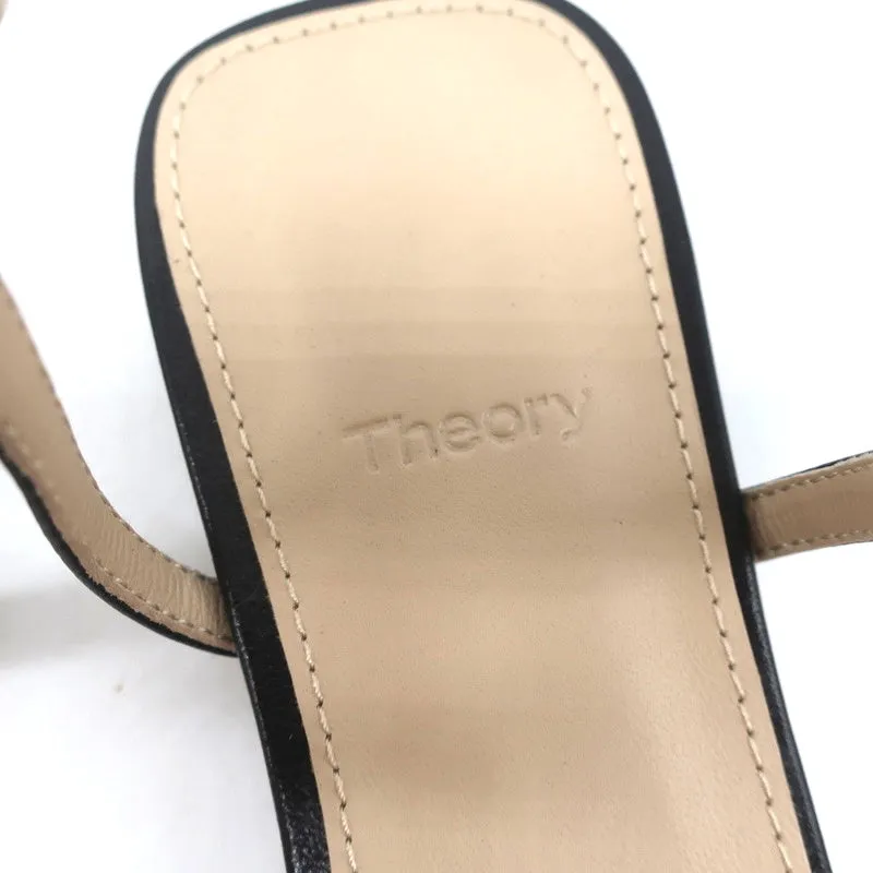 Theory V Strap Sandals Black Leather Size 38.5 Slingback Flats NEW