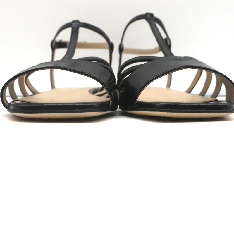 Theory V Strap Sandals Black Leather Size 38.5 Slingback Flats NEW