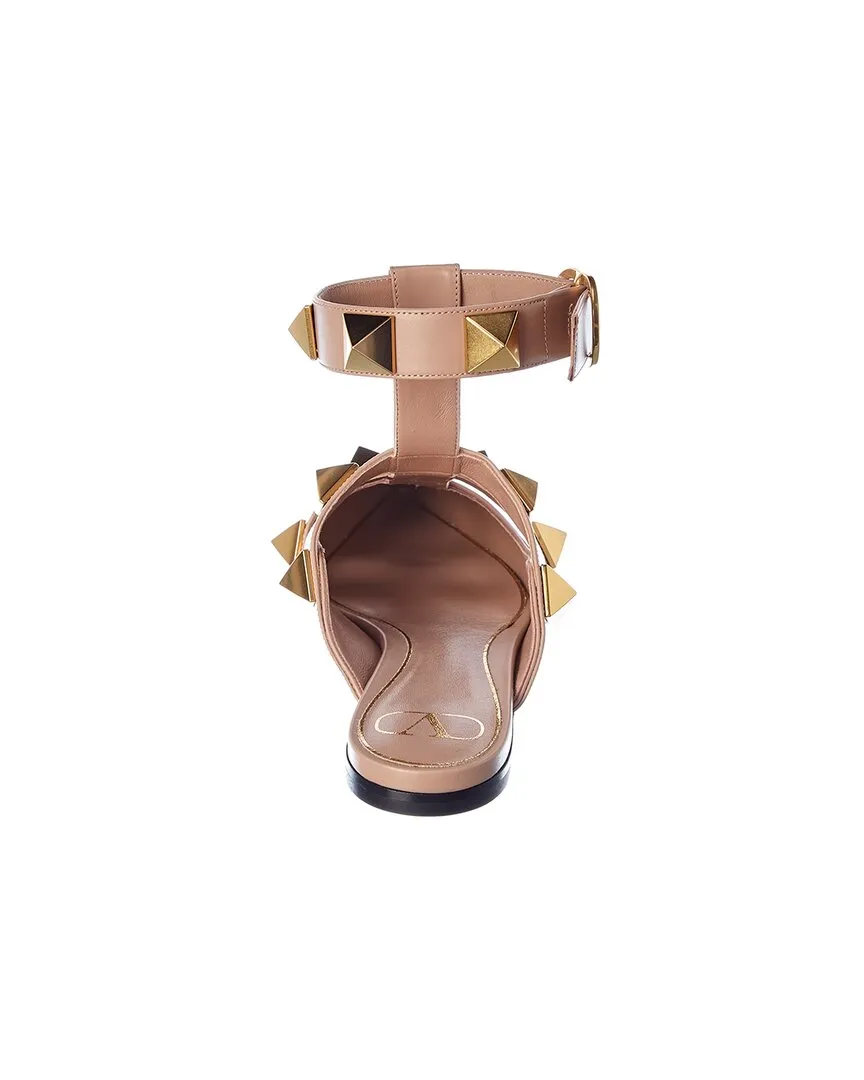 Valentino Roman Stud Leather Ankle Strap Flat