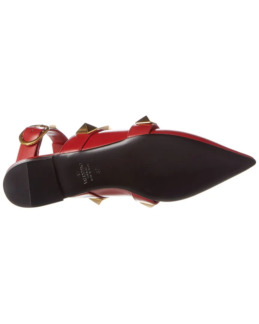 Valentino Roman Stud Leather Ankle Strap Flat