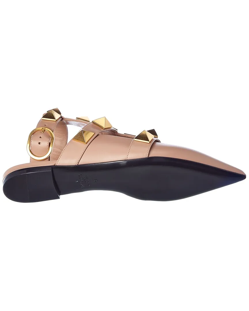 Valentino Roman Stud Leather Ankle Strap Flat