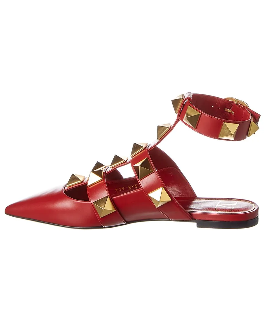 Valentino Roman Stud Leather Ankle Strap Flat