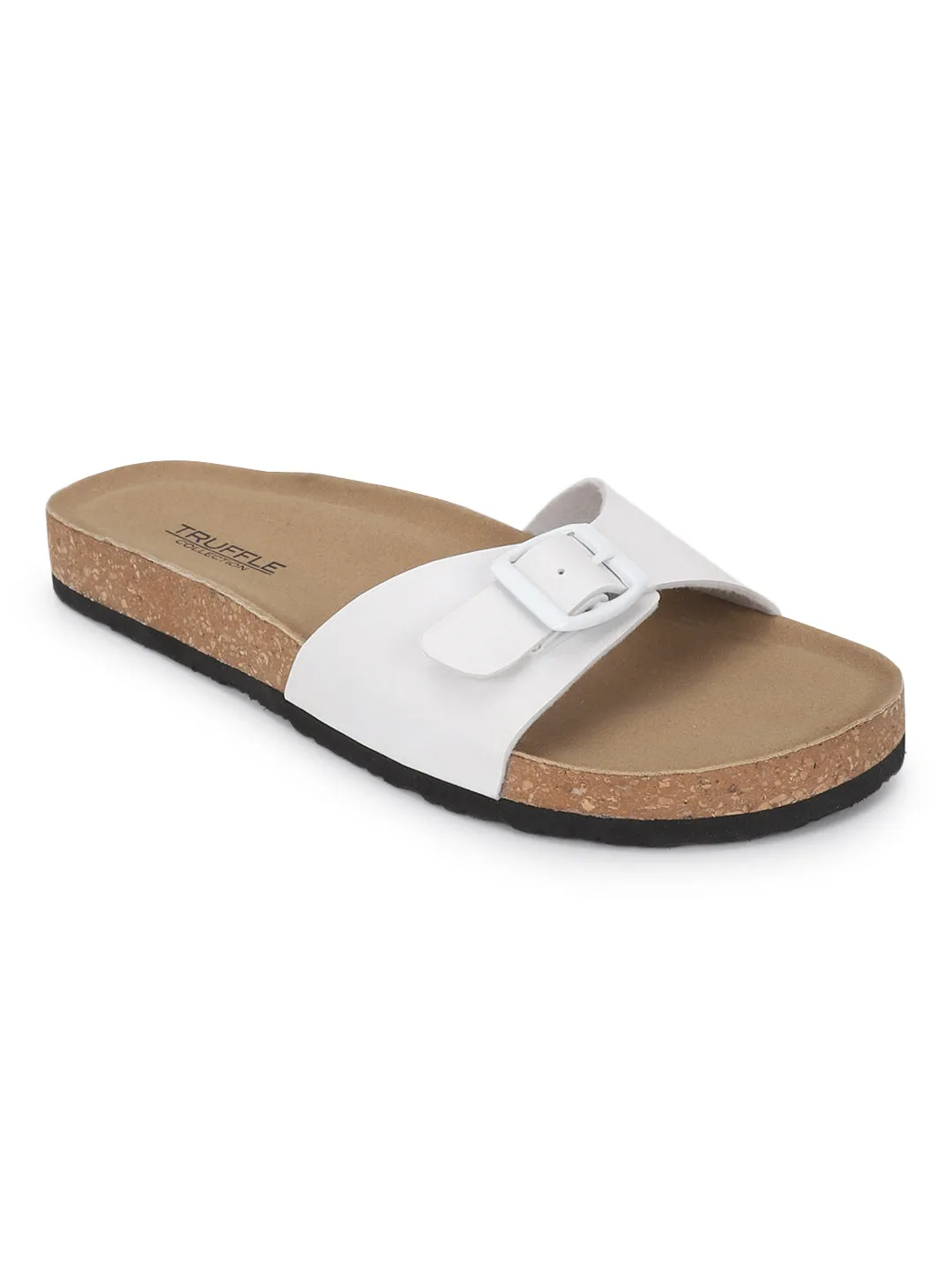 White PU Cork-Latex Footbed Flats (TC-100505-WHT)