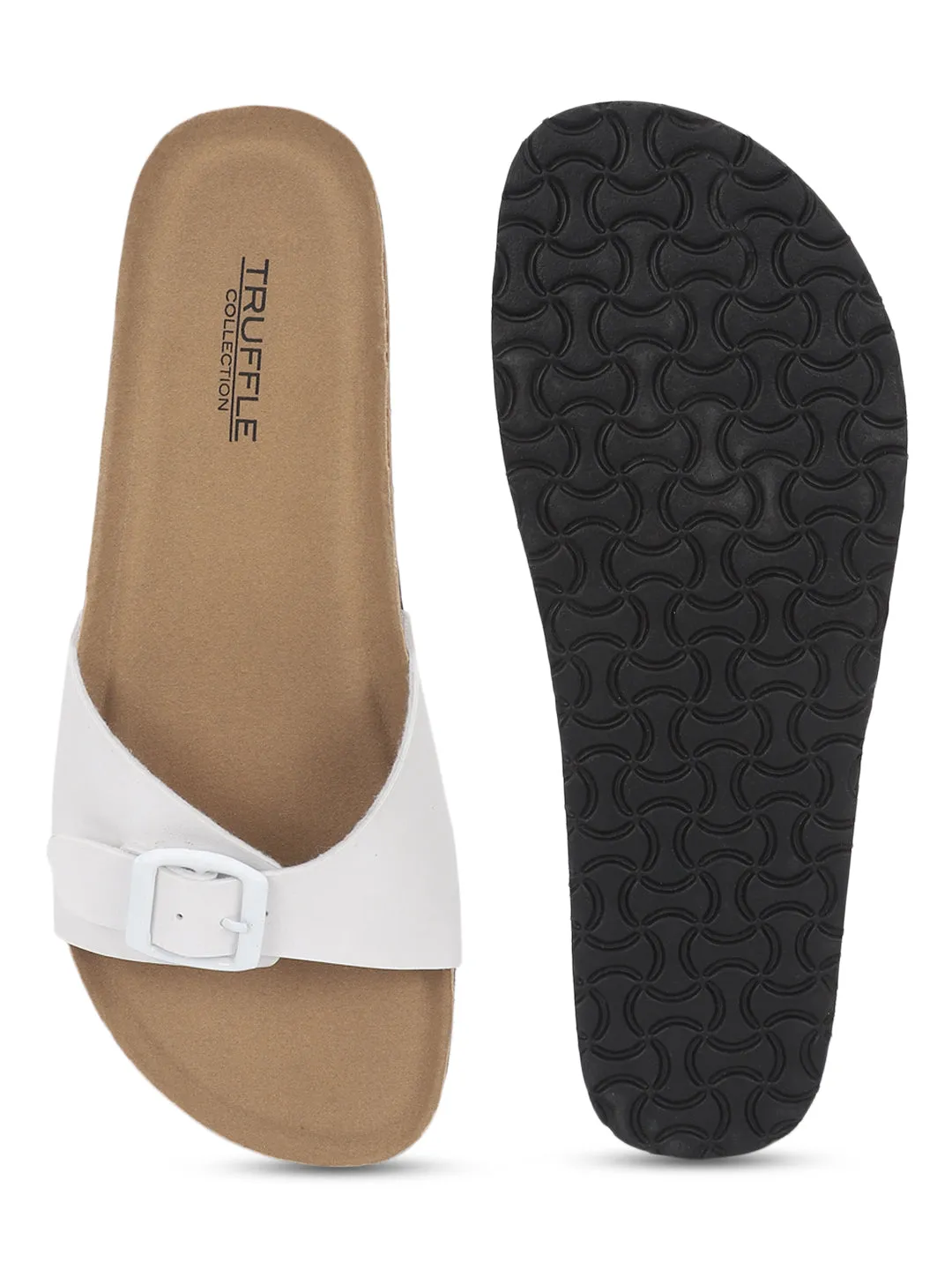 White PU Cork-Latex Footbed Flats (TC-100505-WHT)