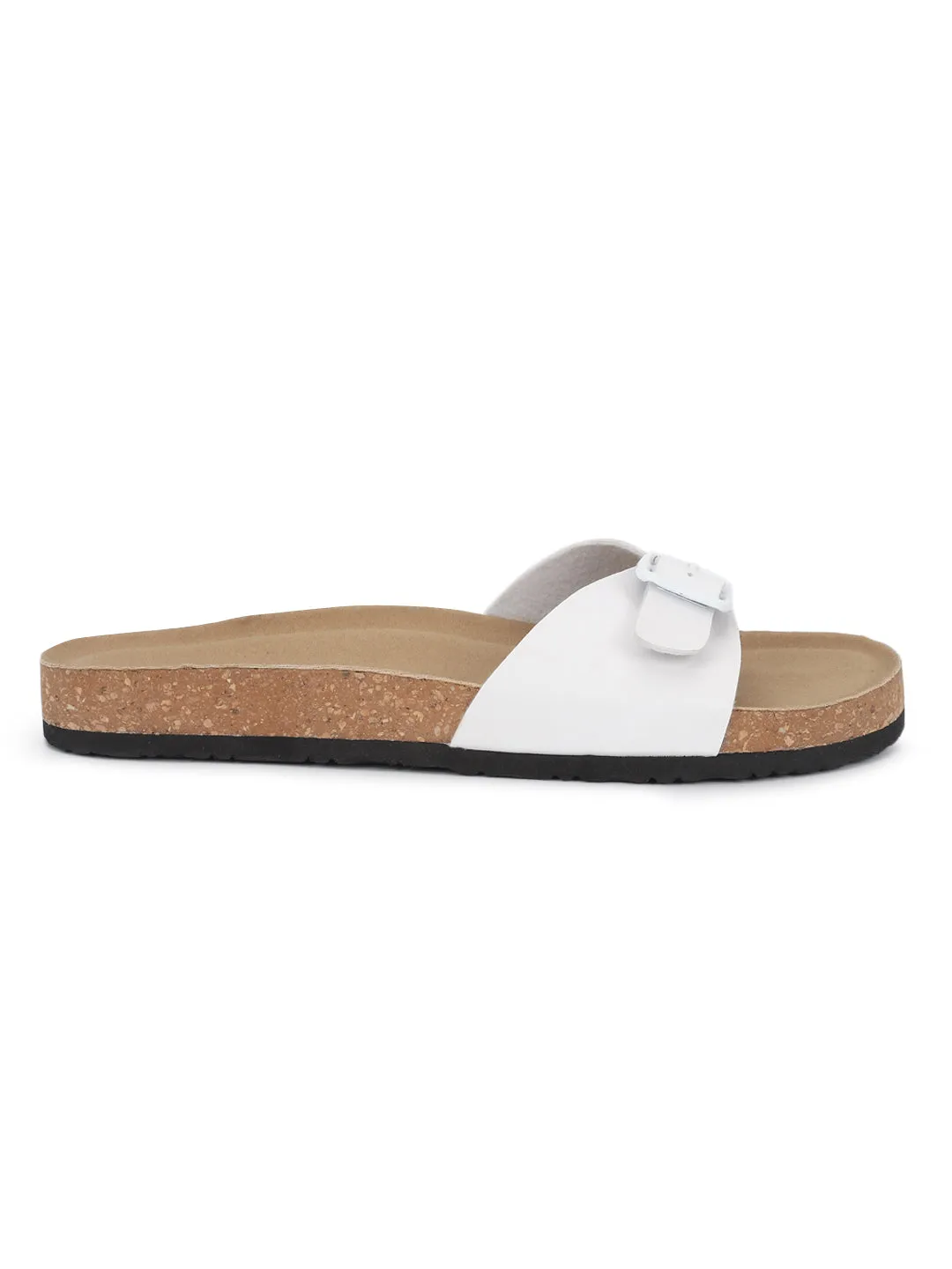 White PU Cork-Latex Footbed Flats (TC-100505-WHT)