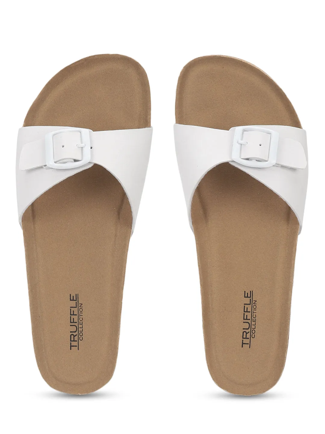White PU Cork-Latex Footbed Flats (TC-100505-WHT)