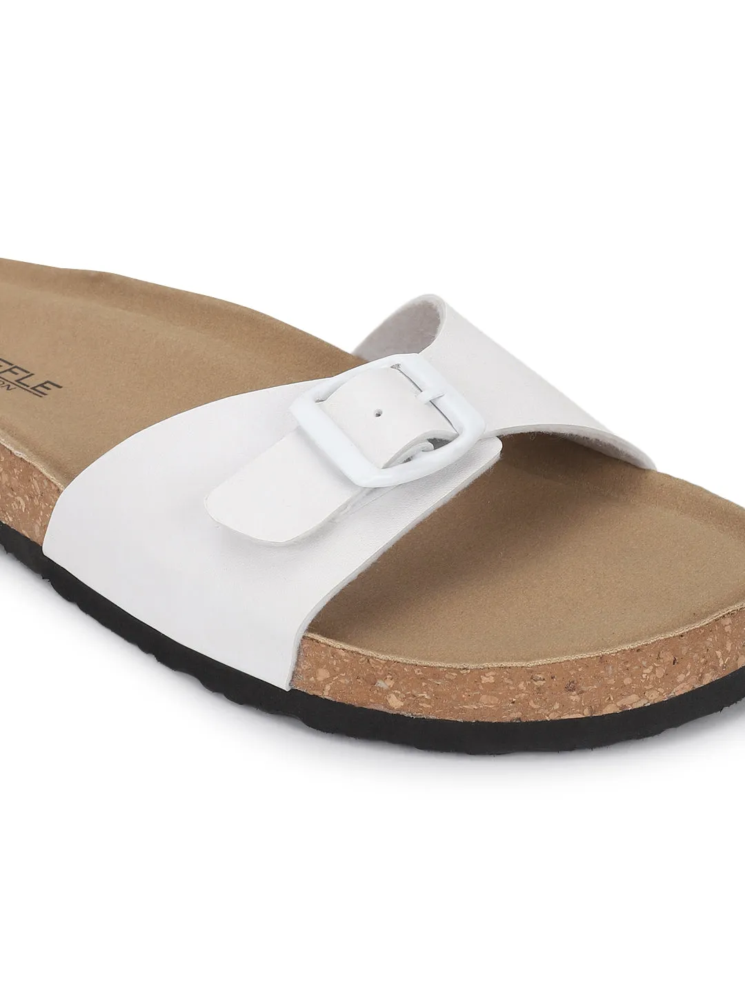White PU Cork-Latex Footbed Flats (TC-100505-WHT)