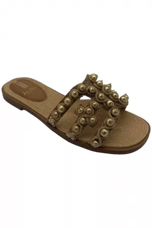 Women's Bay Soleil Flats Sandals In Cuoio/gold