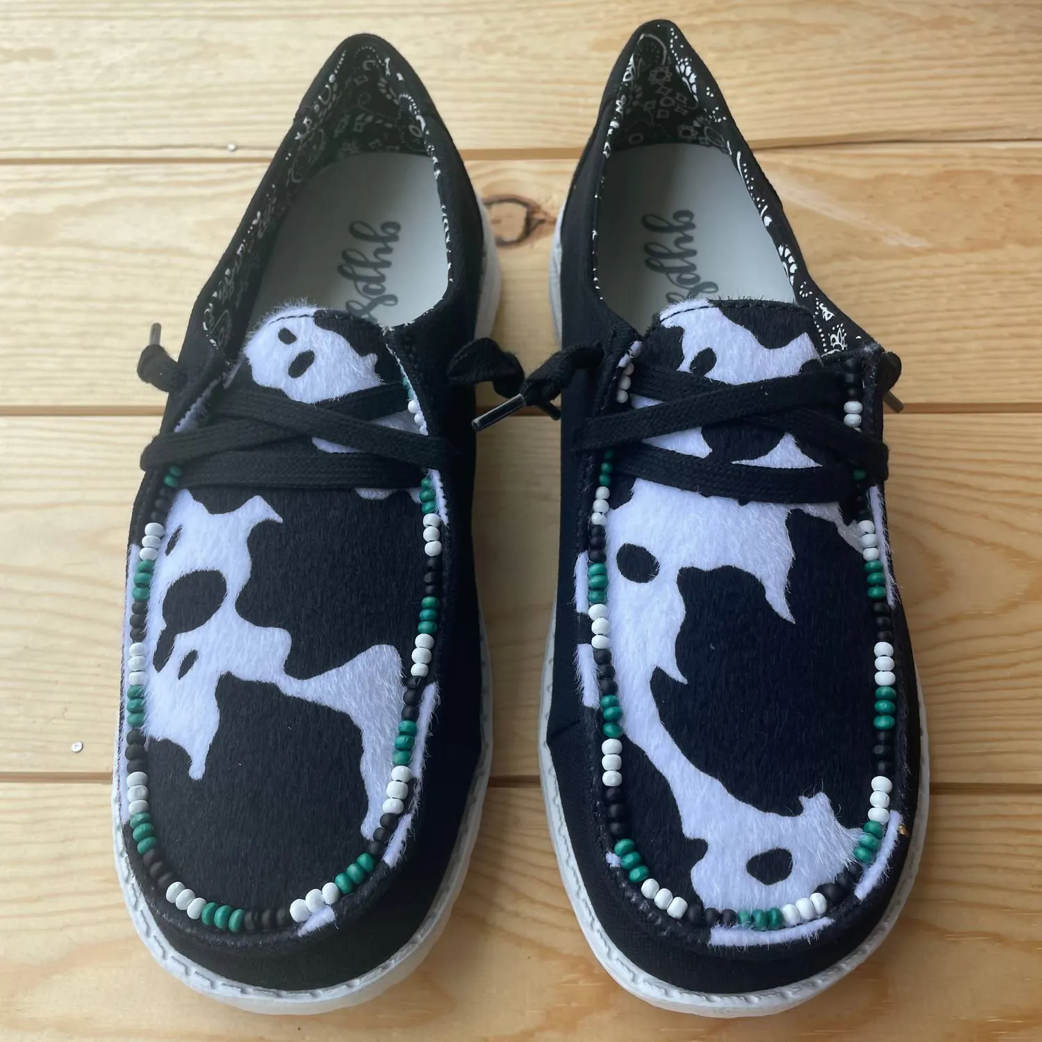 Women's Clarissa Cow Slip-On Shoes In Black/white