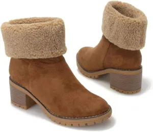 Women's Cotton Heeled Bootie In Brown