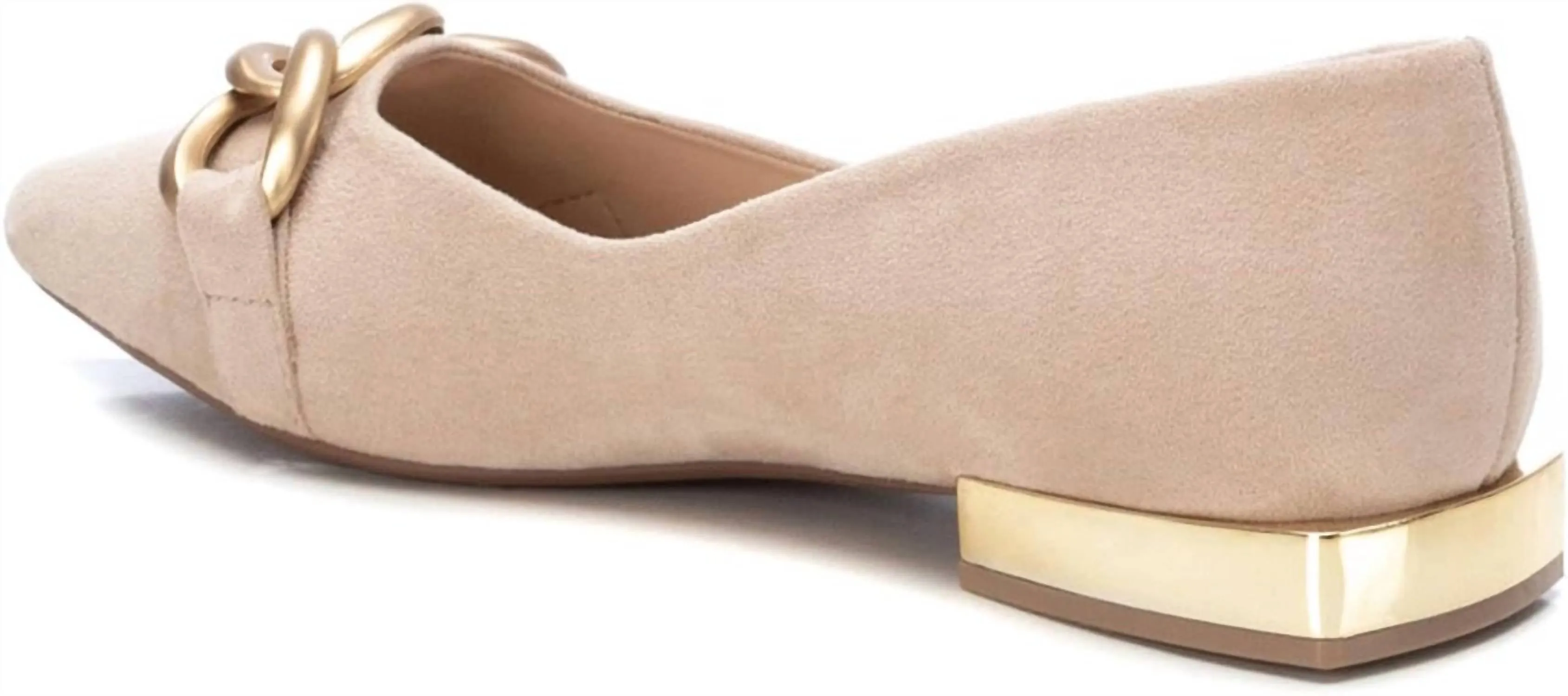 Women's Suede Ballet Flats Shoes In Beige